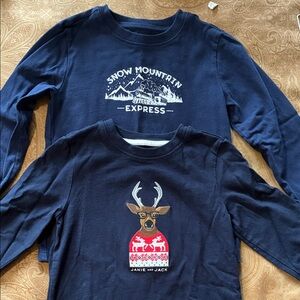 (2) Janie and Jack Navy Long Sleeve Tees with Winter Designs Size 4 Boys